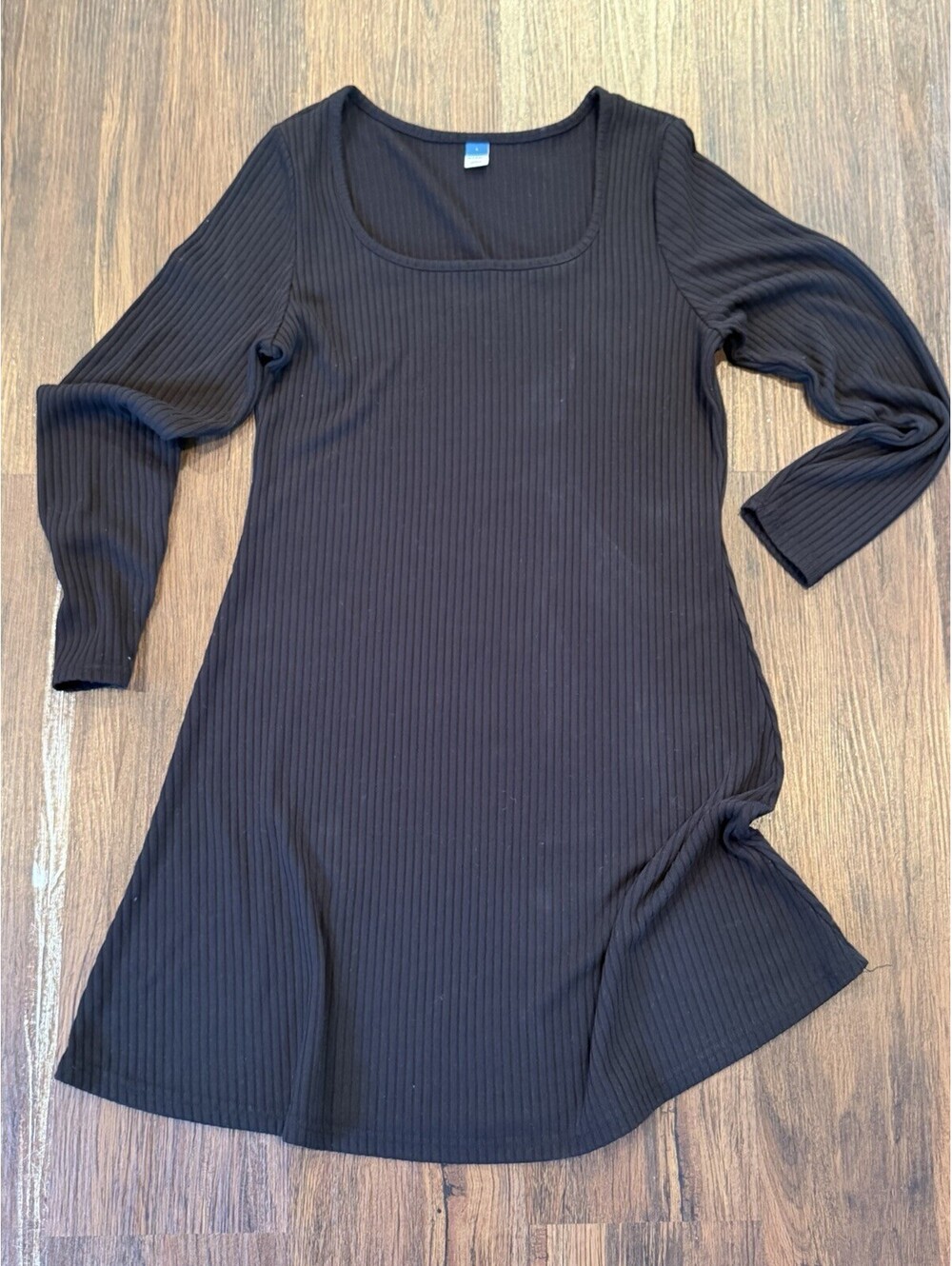 Old Navy Women’s Black Ribbed Dress Size L Long Sleeve Square Neck Stretch